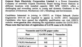 GSECL Vidyut Sahayak (JE) Recruitment, 2014