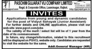 PGVCL Vidyut Sahayak (Jr. Assistant) Recruitment, 2014
