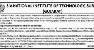 SVNIT Surat Teaching Assistants Recruitment, 2014