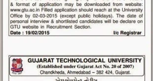 GTU Trainer Glass Processing Recruitment 2015