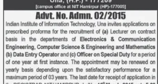 IIT, Una Various Posts Recruitment, 2015