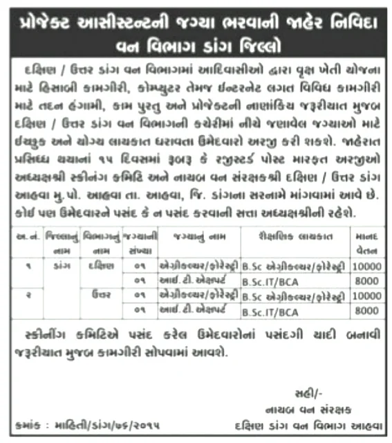 Forest Department Dang Project Assistant Recruitment