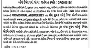 Answer key - Gujarat Fisheries Department Assistant Superintendent Exam, 2015