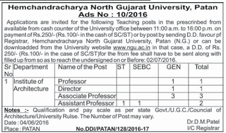 HNGU Patan Recruitment 2016
