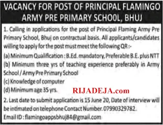 Flamingo Army Pre Primary School Bhuj Principal Recruitment 2020 Flamingo Army Pre Primary School Bhuj Principal Recruitment 2020